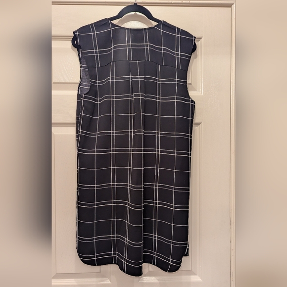 Leith Dress Women Sleeveless Mini Shift Plaid V Neck Black White Medium Work - Picture 7 of 8